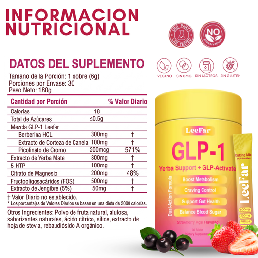 Naturox Cutting Mix – Apoyo Dual para Antojos y Metabolismo | Berberina, Cromo, 5-HTP, Yerba Mate y Magnesio | Apoya el Camino GLP-1, Azúcar en Sangre y Salud Intestinal | Sabor Fresa Açaí – 30 Porciones